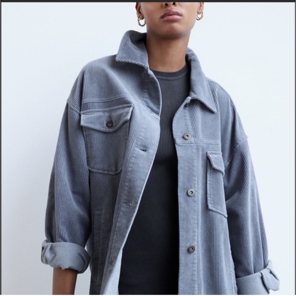 Zara Jackets & Blazers - Zara Blue Corduroy Oversized Raw Edge Shacket Jacket